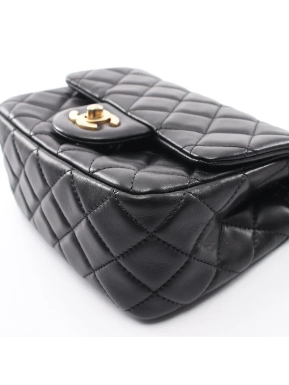 Chanel Shoulder Bag Mini Quilted Black Lambskin Chain